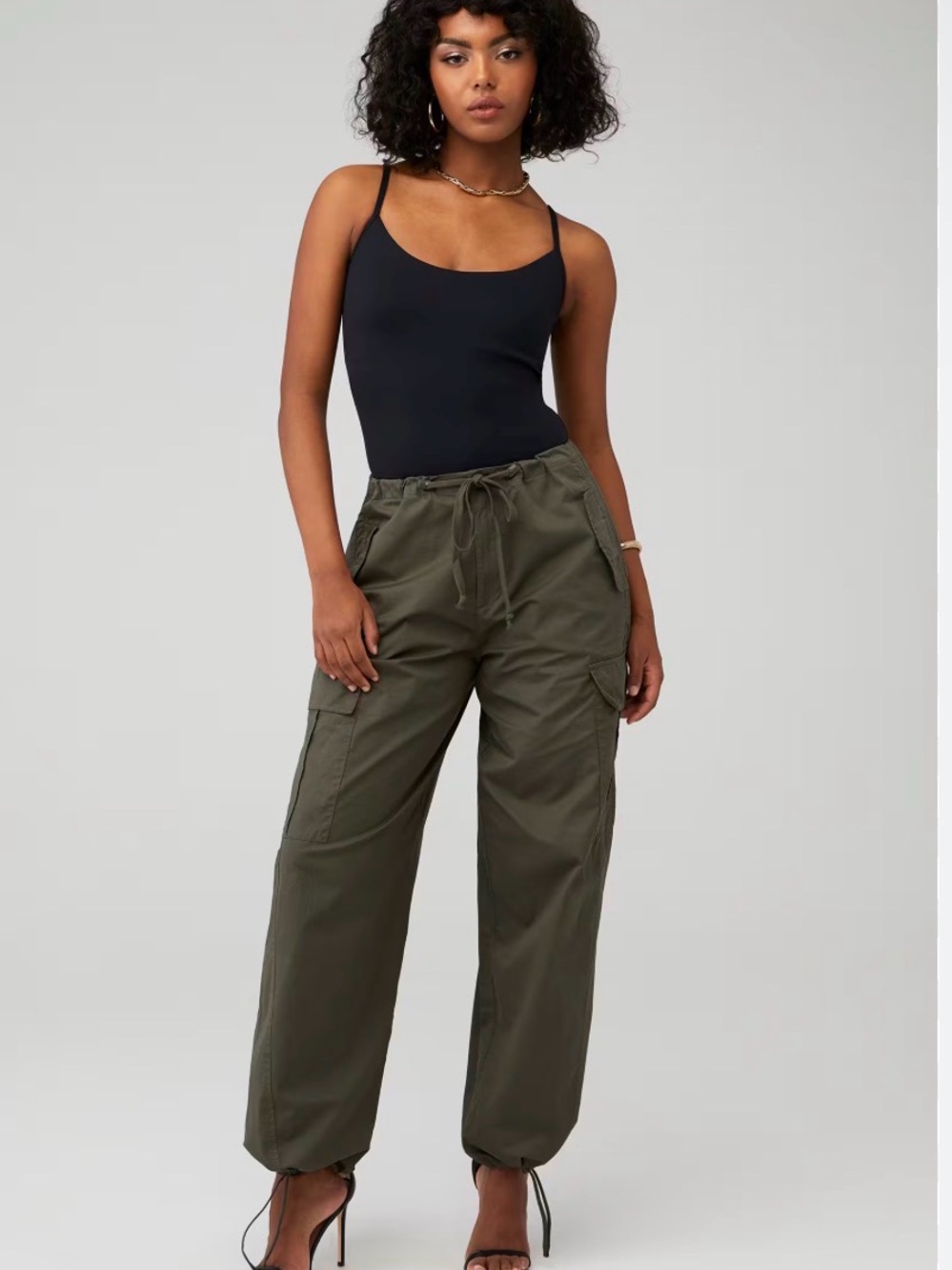 Women’s Olive Cargo Drawstring Pants